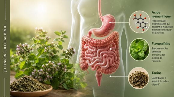 Origan et principes actifs pour soutenir l’intestin face aux parasites intestinaux - Herboristerie Sensathé